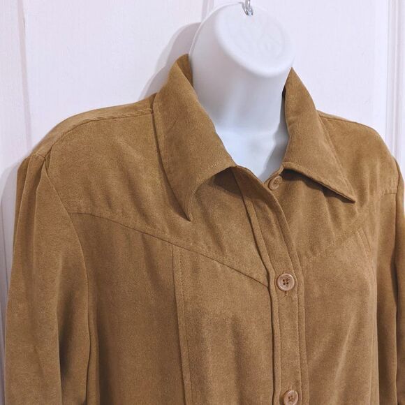 Vintage Camel Faux Suede Shacket Button Down Size Medium @F - Picture 3 of 9